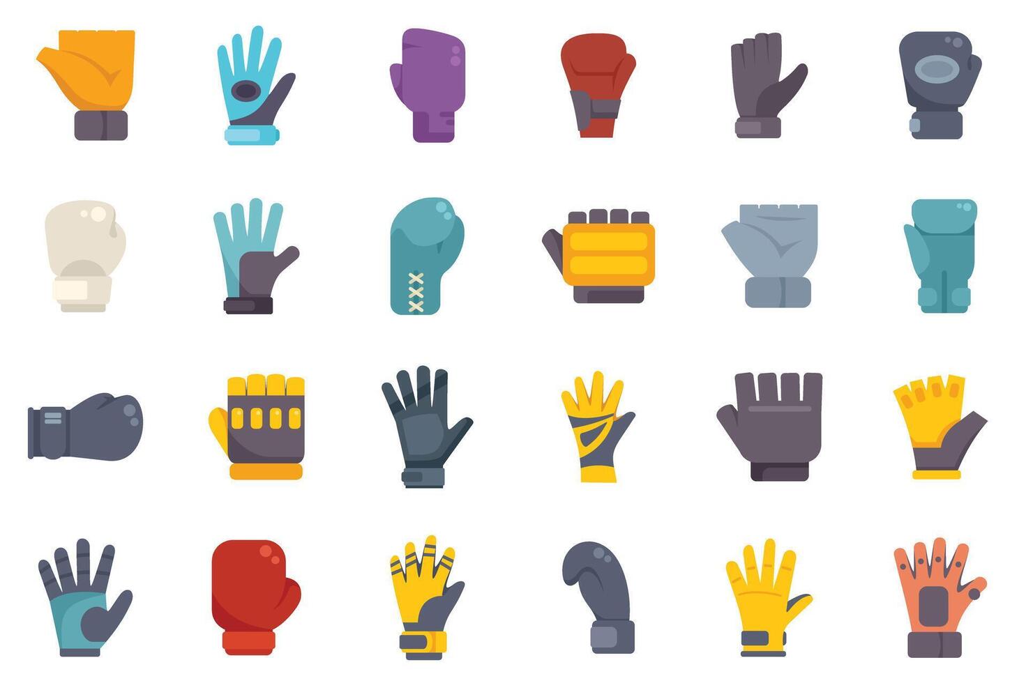 Big set of colorful gloves for different activities and sports representing protection and safety vector
