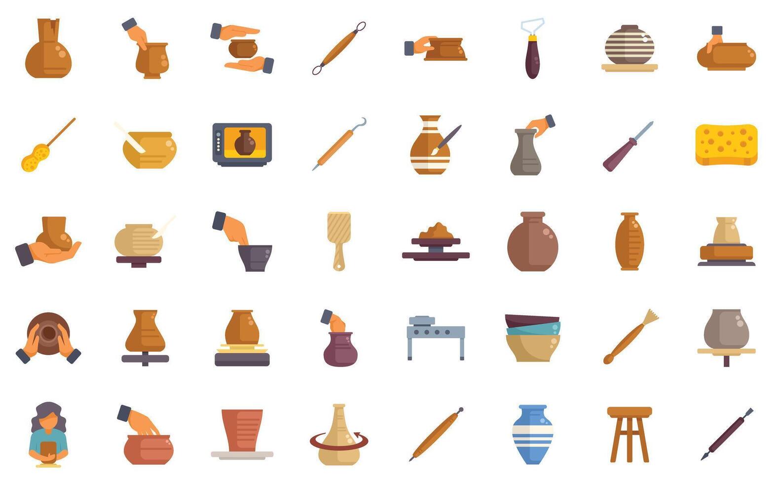 Potter creating clay pots and vases with professional instruments for crafting vector