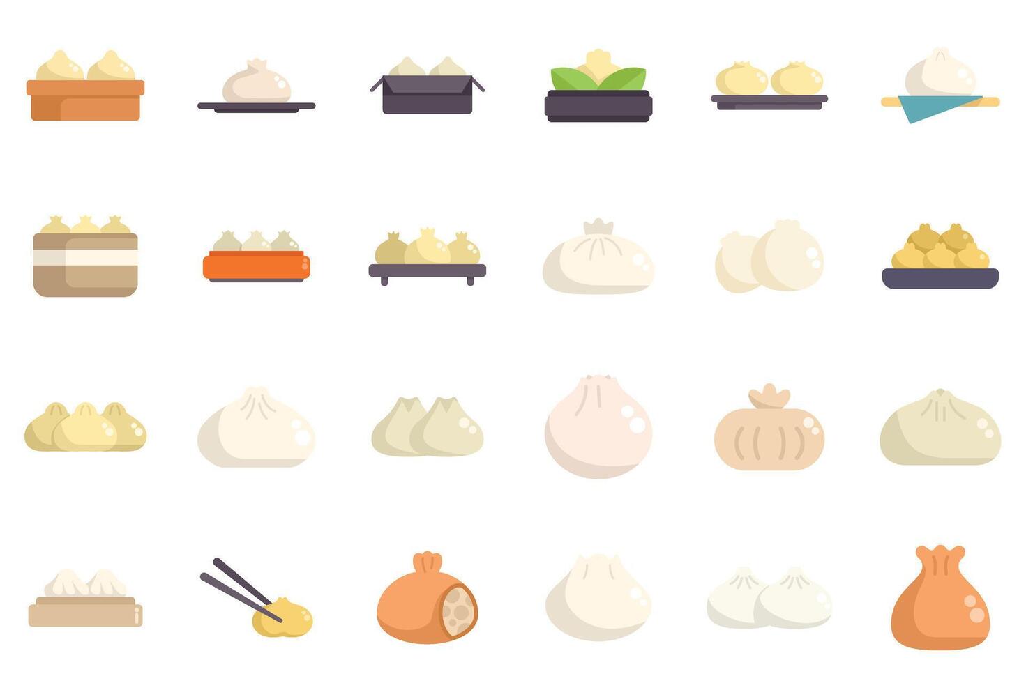 Various styles of bao buns being steamed and served on plates vector