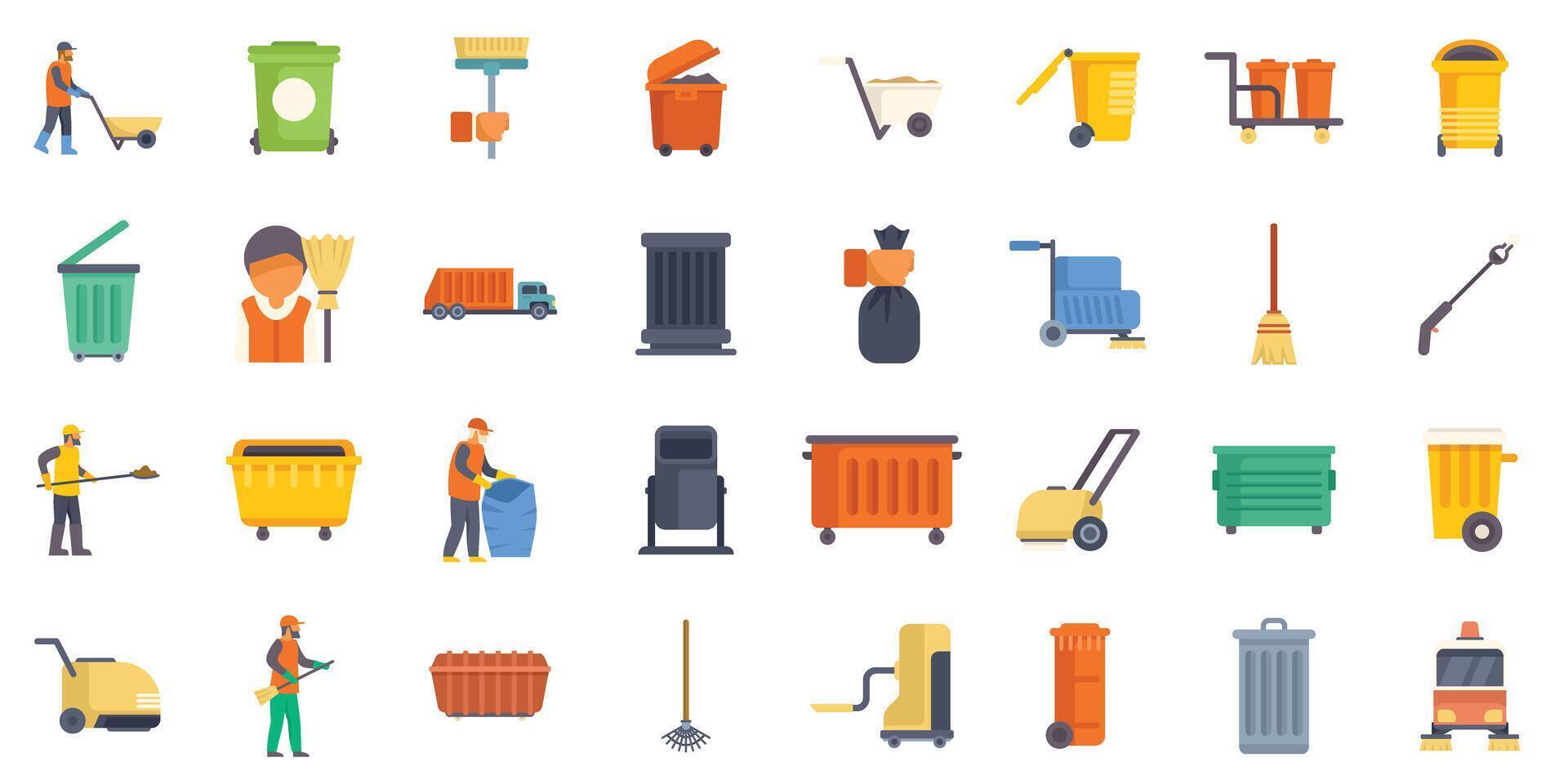 Garbage collectors cleaning service with professional equipment and garbage bins vector