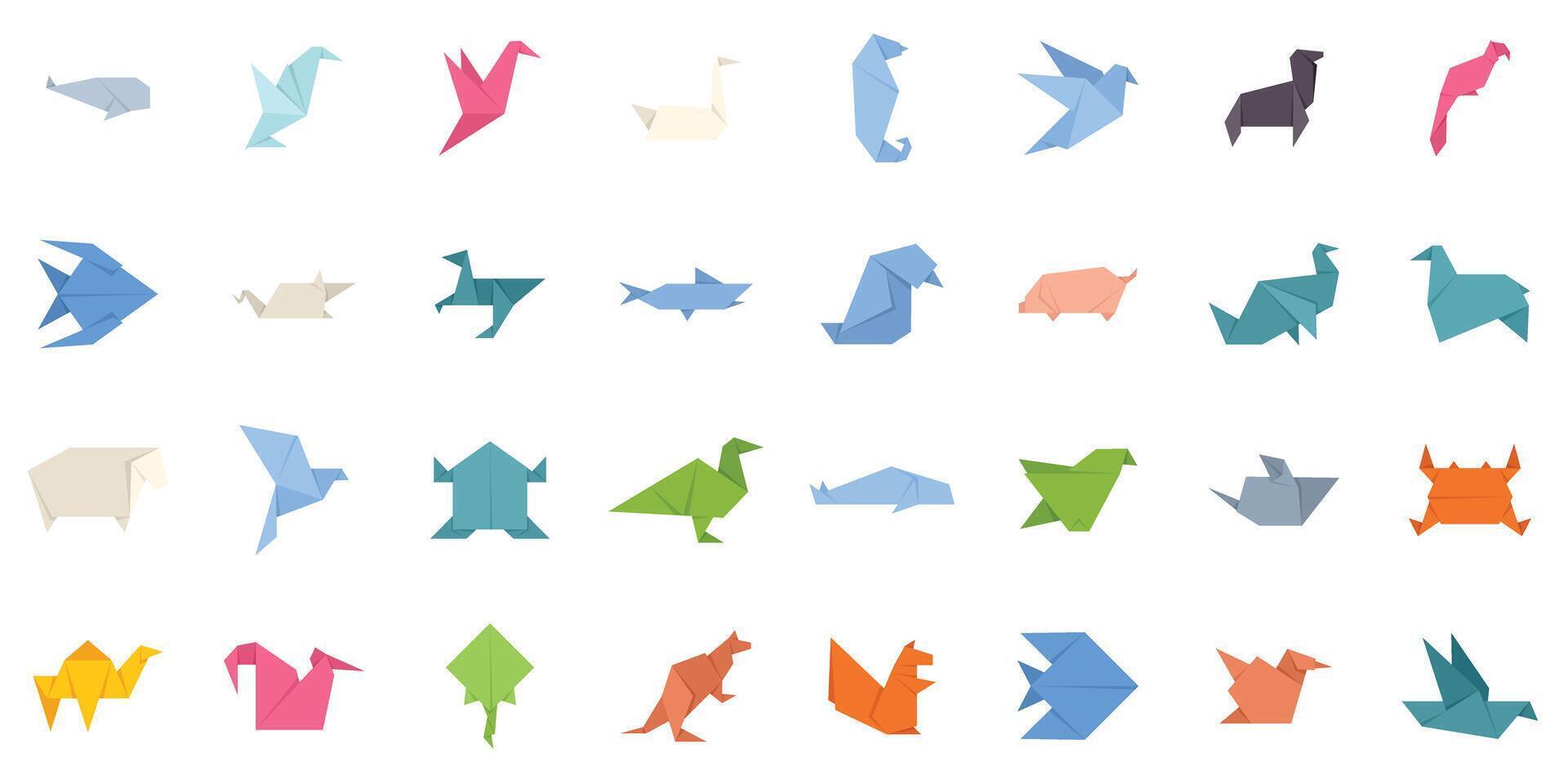 Colorful origami animals posing on a white background vector