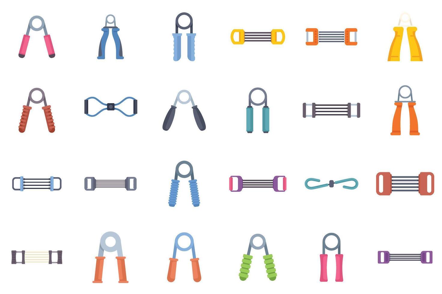 Set of colorful hand grippers and expanders for exercising forearm muscles vector