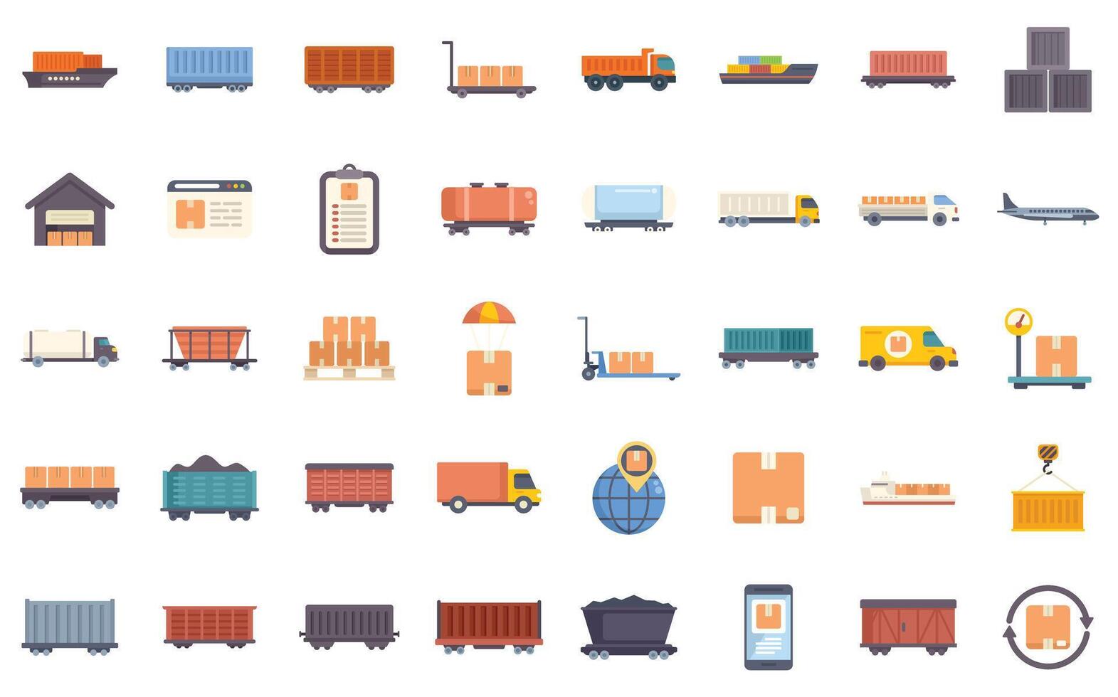 Logistics and delivery icons showing cargo transportation and freight shipping vector