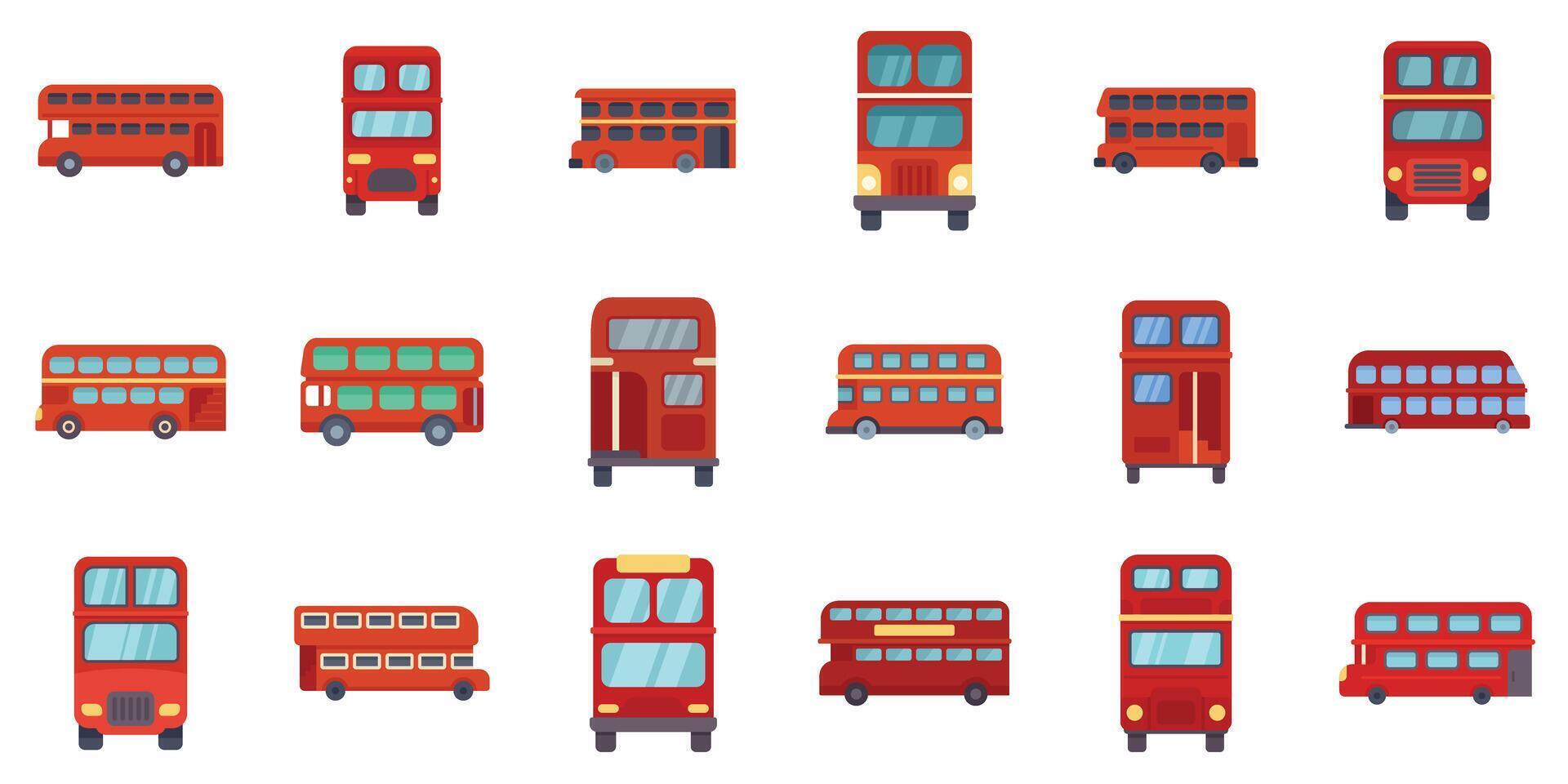 Set of london double decker red buses showing different sides and angles vector
