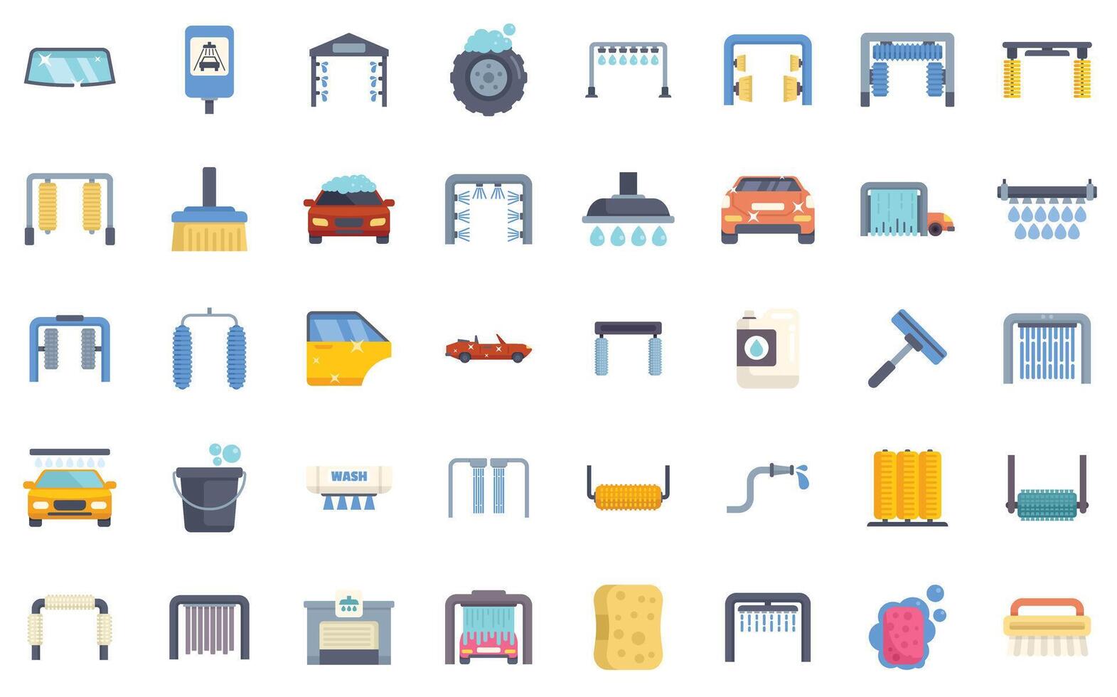 Car wash service icons showing cleaning and maintaining vehicles with soap and water vector