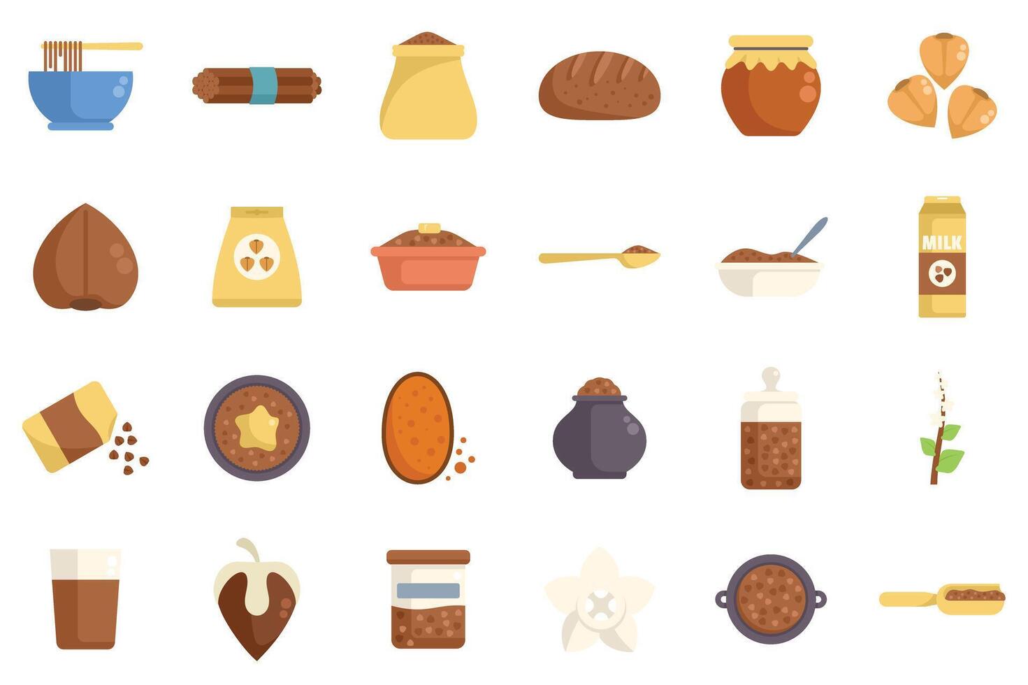 Set of icons showing carob products for eating or drinking vector