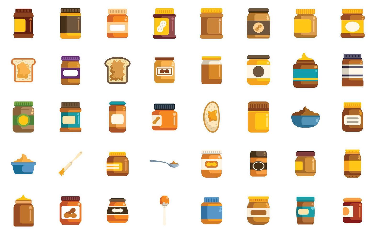 Peanut butter icons set, flat style vector