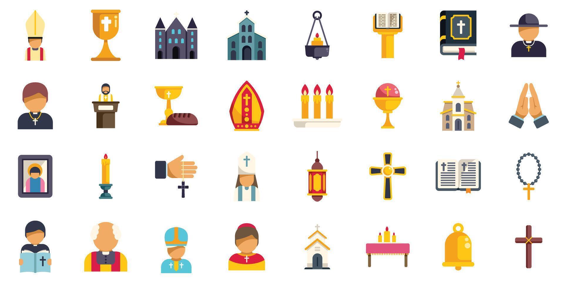 Catholic church elements set showing religion and worship vector