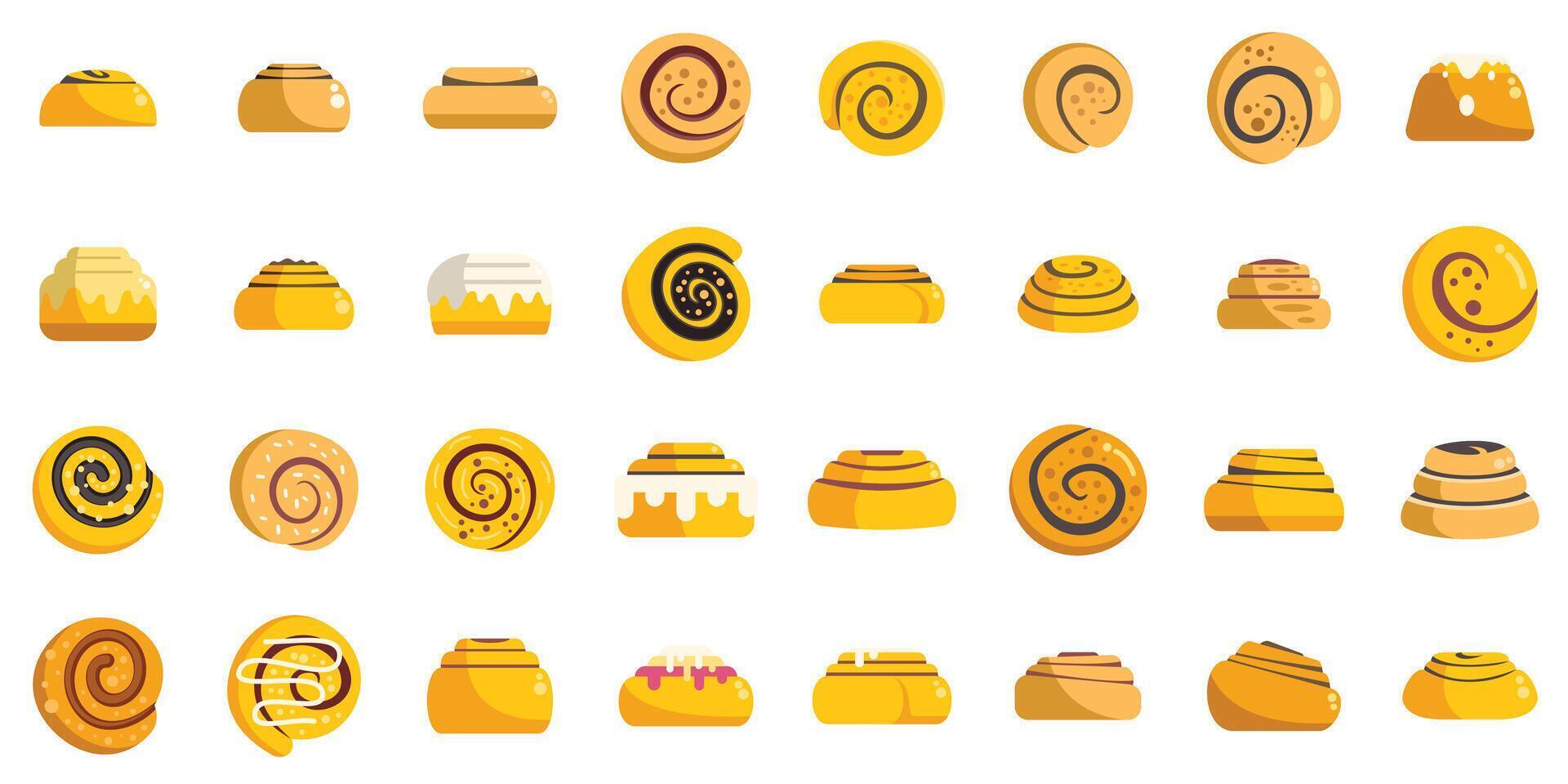 Set of cinnamon roll icons showing different types of sweet buns vector