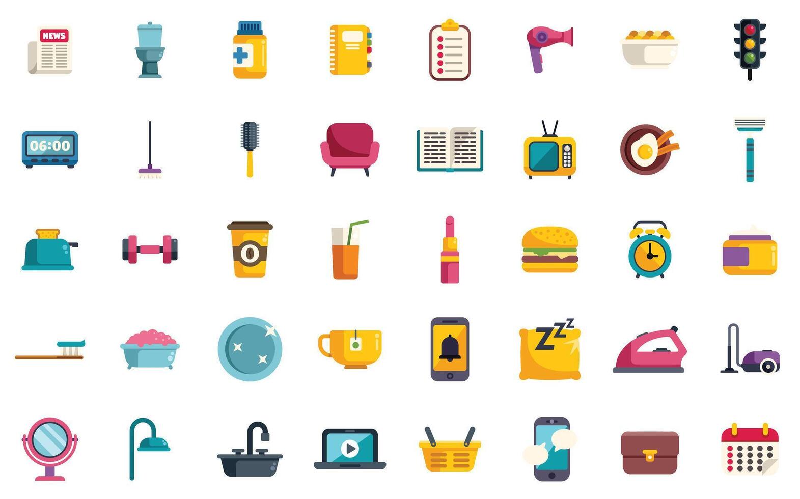 Everyday routine icons showing daily activities and objects vector