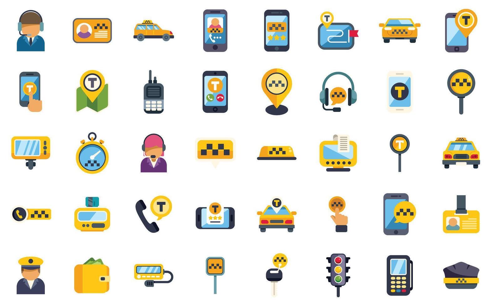 Taxi service concept icons showing transportation and road trip using gps navigation and mobile app for booking vector