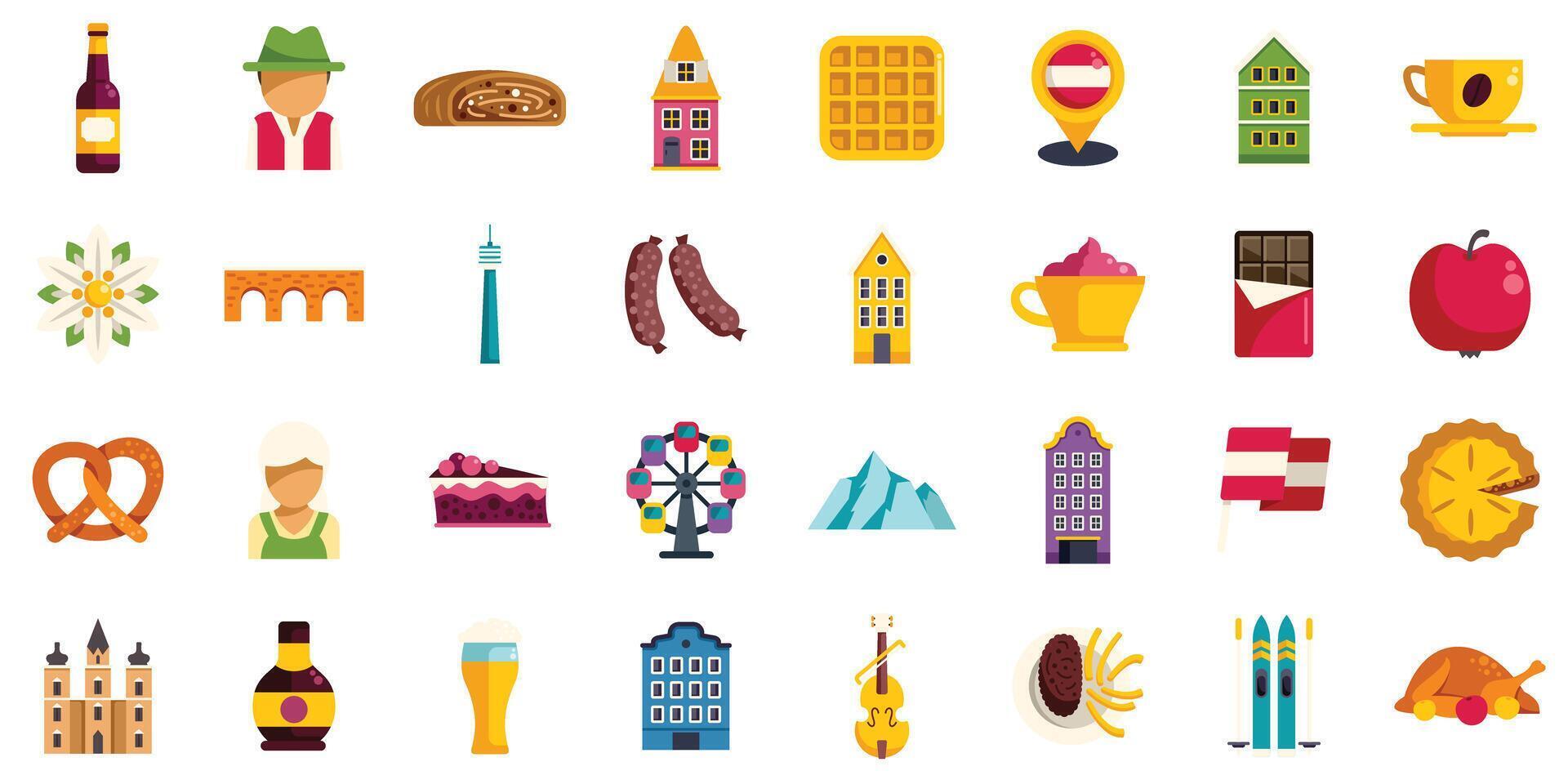 Austria icons set representing austrian culture and tourism vector