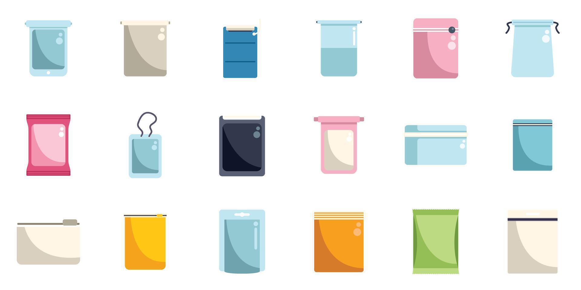 Collection of colorful packaging showing different styles and materials vector