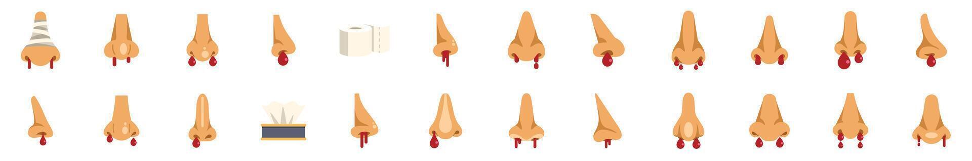 Nose bleeding icons set, cartoon style vector