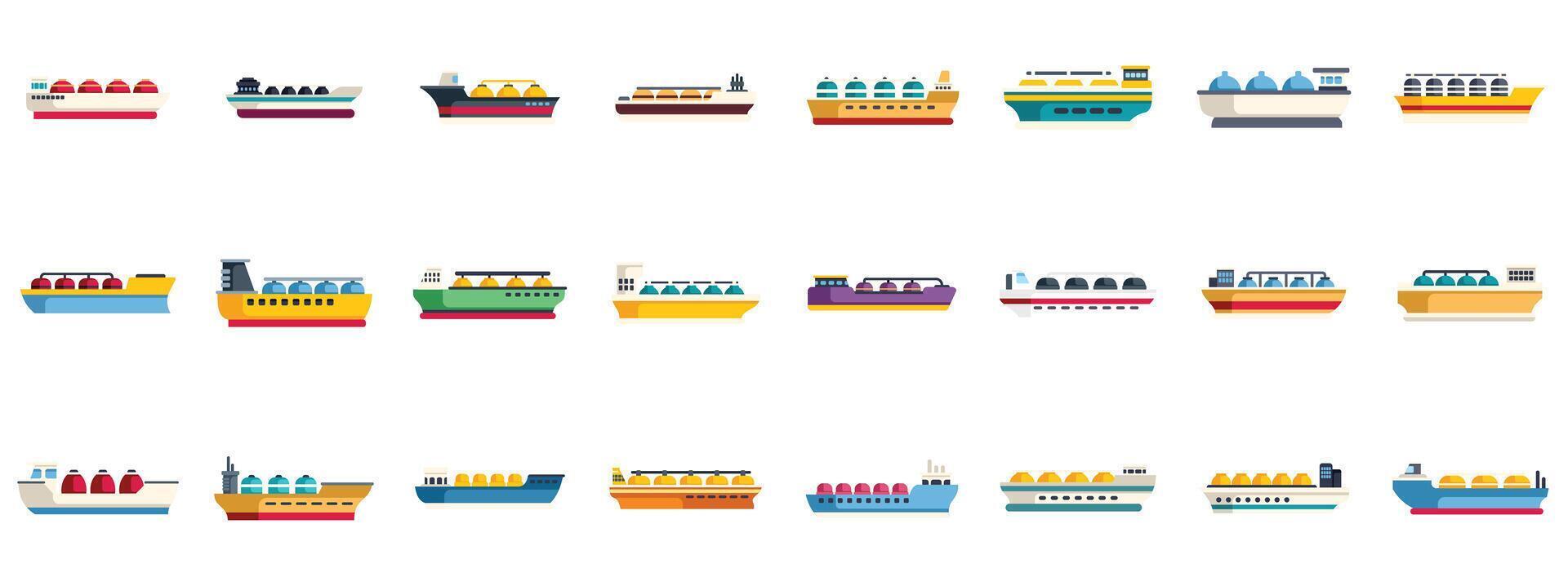 Large set of tanker ships transporting liquefied gas across the ocean for energy needs vector