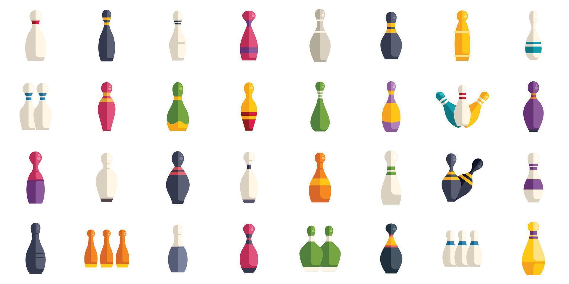 Set of colorful bowling pins standing in various groupings vector