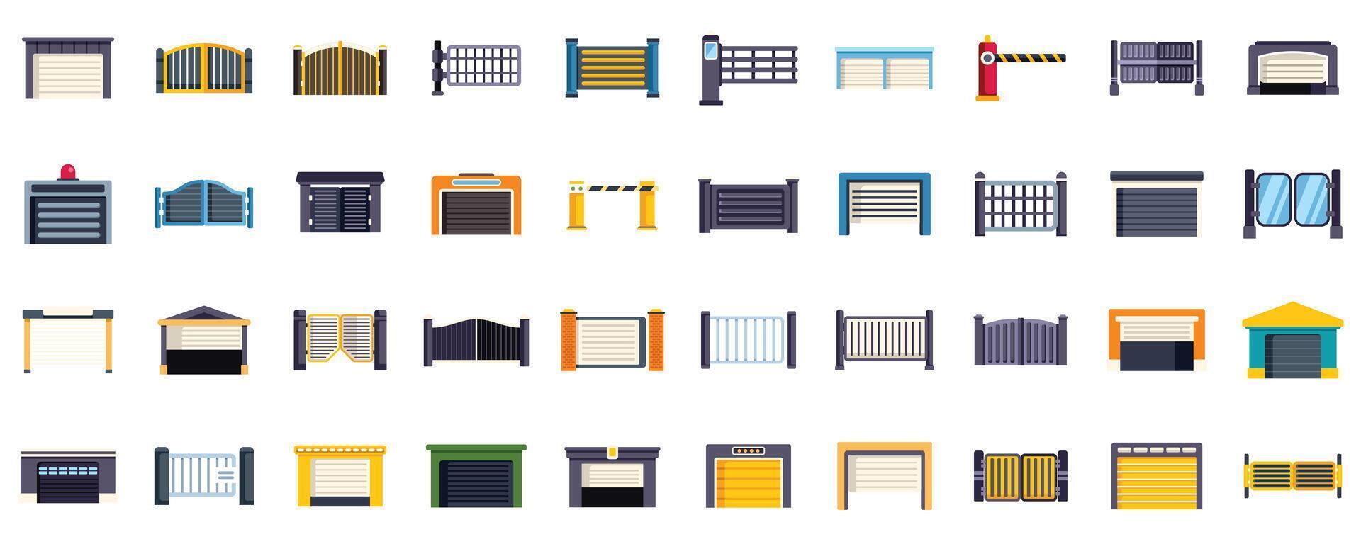 Set of different types of automatic gates and fences providing security and access control vector