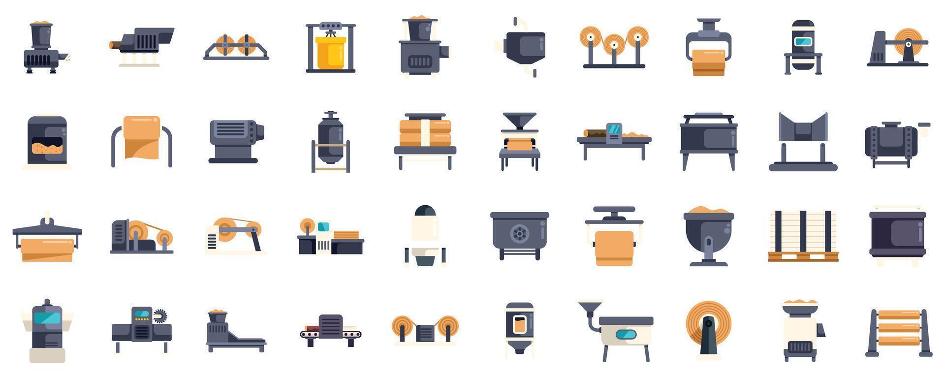 Pasta production process showing different stages from dough making to drying and packing flat vector illustration