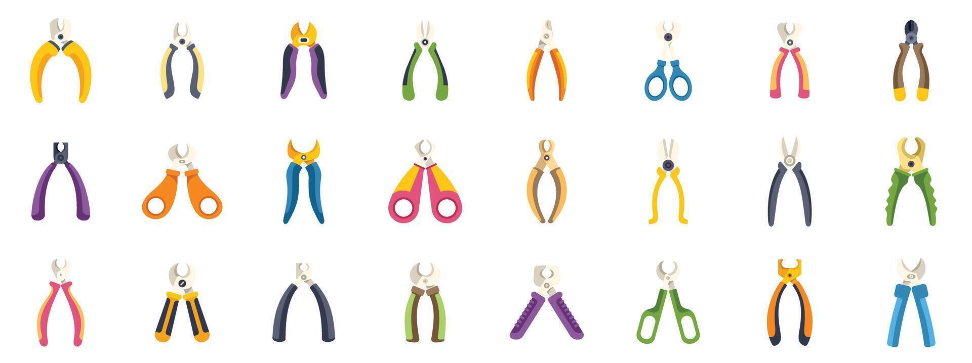 Collection of pliers in different types for electrician or mechanic work vector