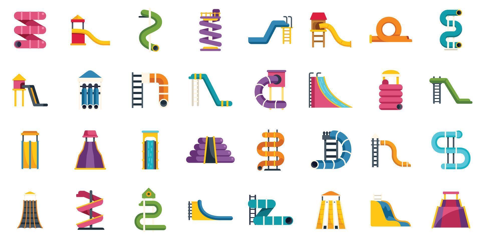 Set of different types of waterpark slides for enjoying summer holidays vector