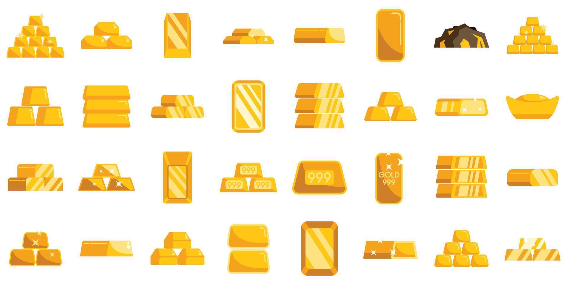 Gold bars and ingots set showing different shapes and weights vector