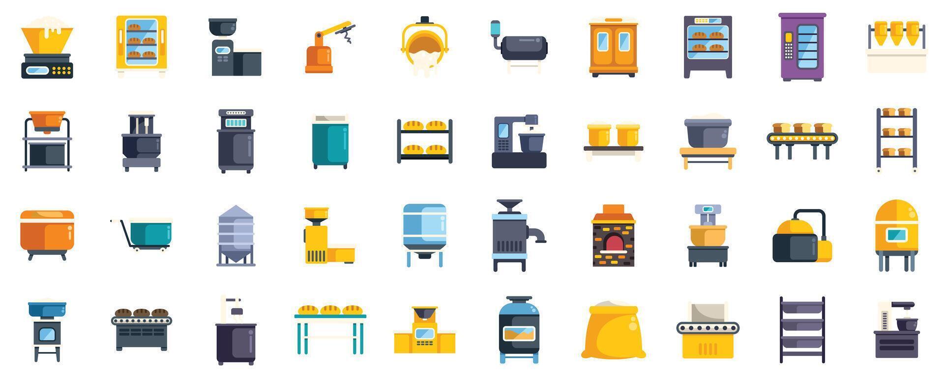 Bakery equipment collection for baking bread and pastry products vector