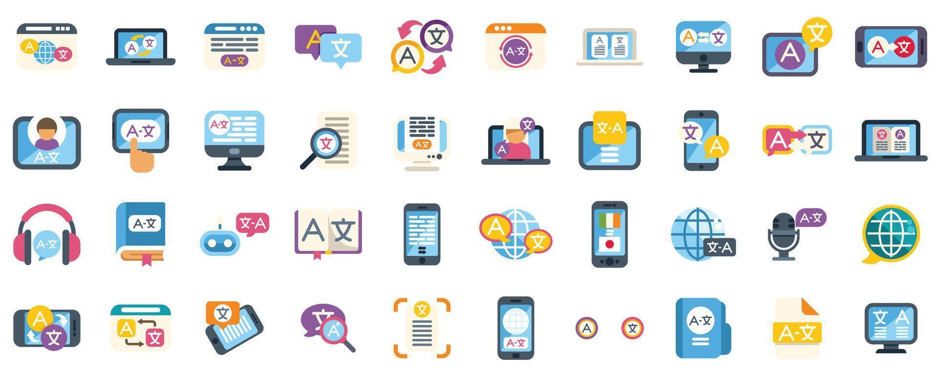 Online and offline translator icons showing different ways of translating text and speech vector