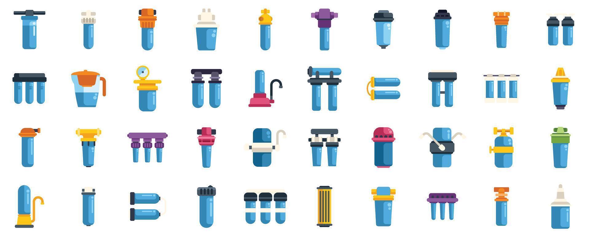 Collection of water filters providing clean and safe drinking water vector
