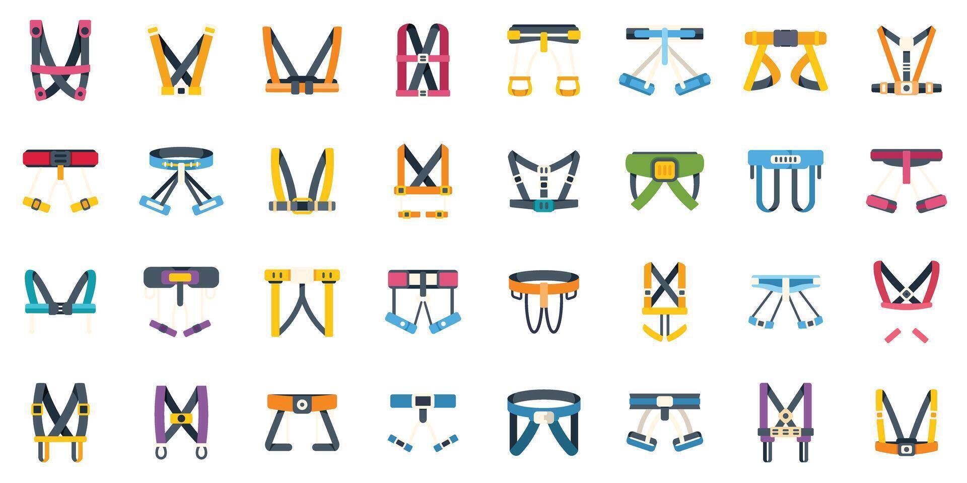 Set of safety harnesses for working at height or climbing vector