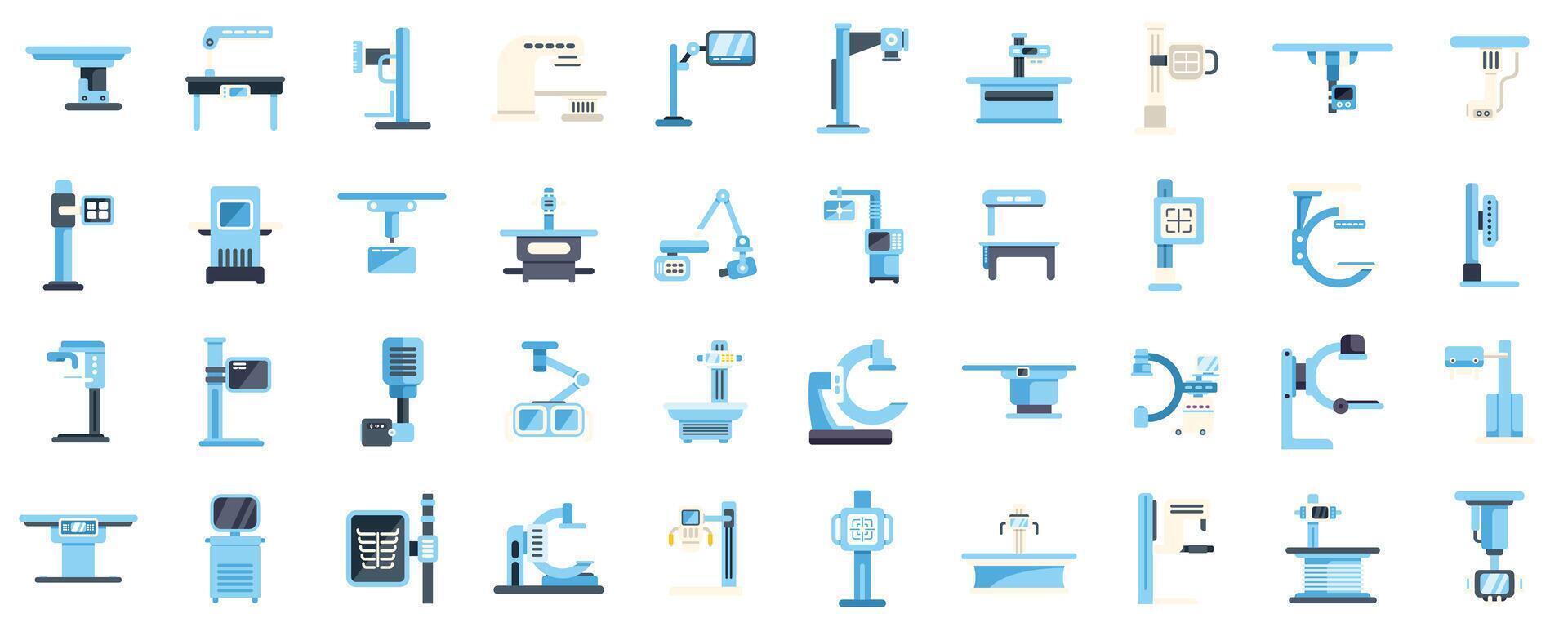 Set of medical equipment icons showing different x ray machines for clinics and hospitals vector