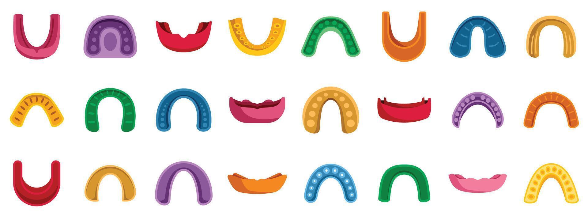 Set of colorful mouthguards protecting teeth during sports activities vector