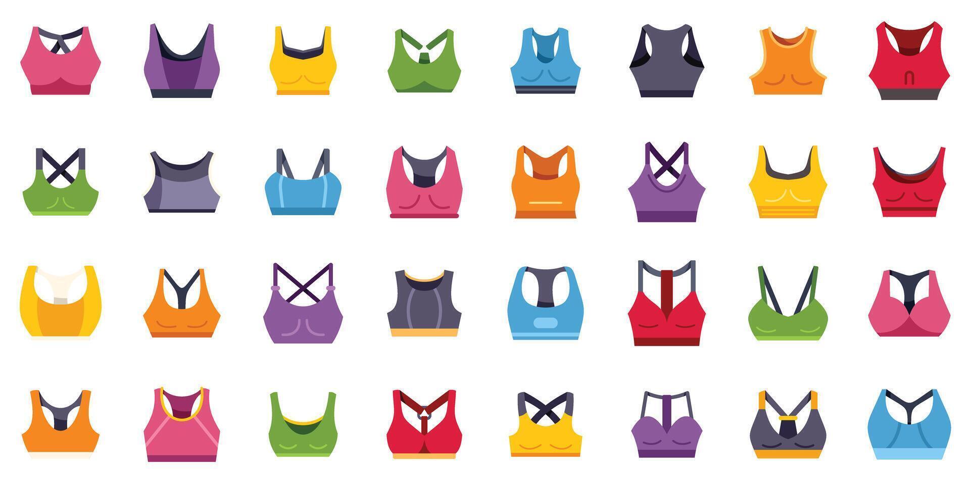 Sports bra set showing different colors and designs for working out vector