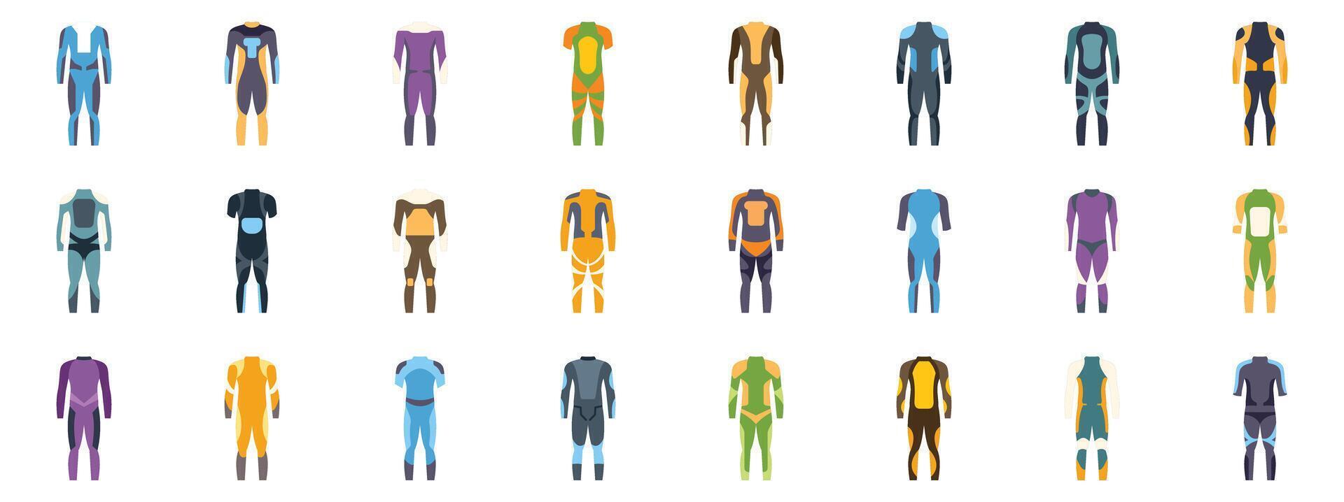 Collection of different superheroes costumes for protecting people from villains vector