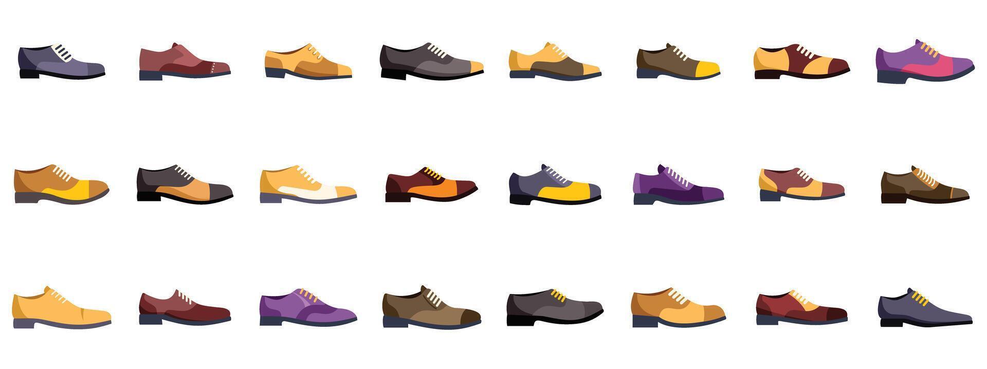 Large set of classic elegant male shoes showing different color combinations vector