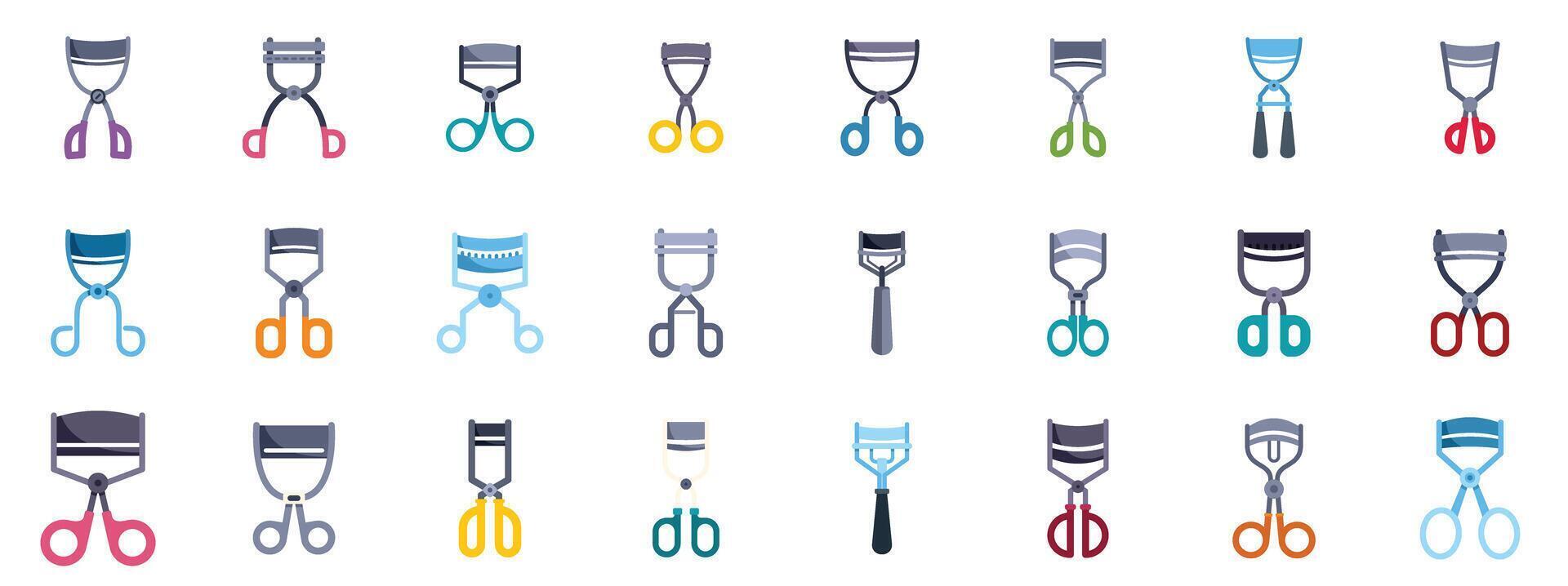 Set of different colorful eyelash curlers for mascara applying vector