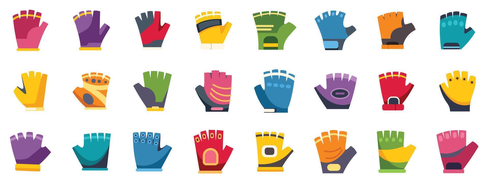 Set of bicycle gloves showing different colors and designs for cycling safety and comfort vector