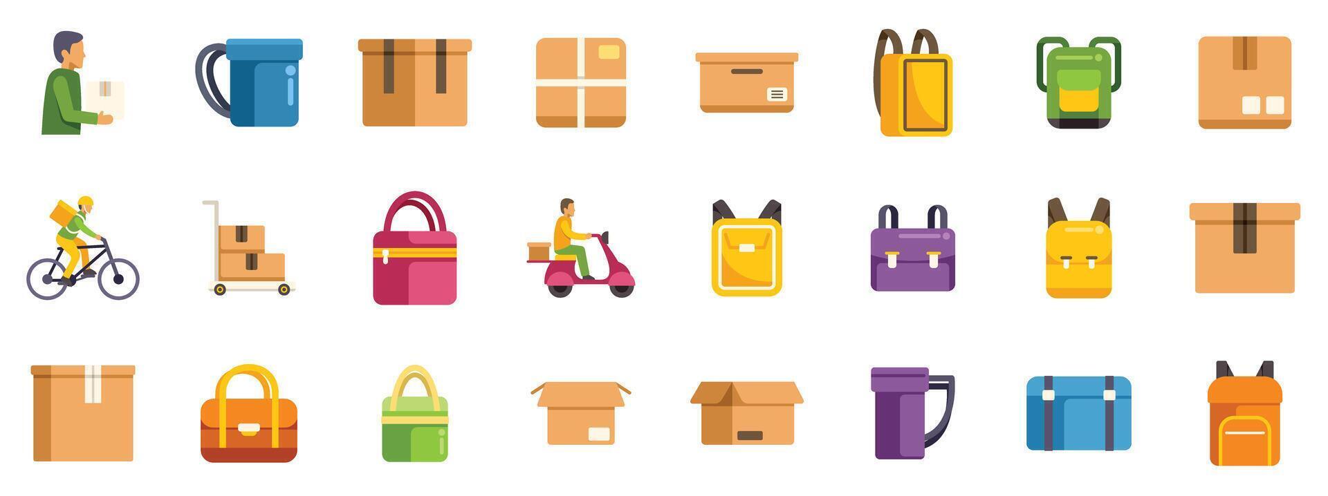 Delivery service workers delivering packages with backpacks and boxes vector
