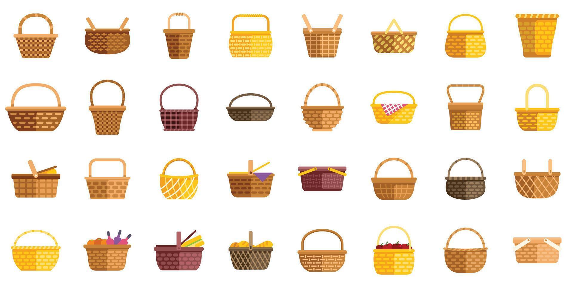 Wicker baskets collection showing different styles and sizes vector