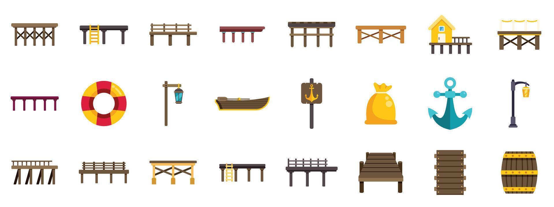 Set of various pier elements showing nautical lifestyle vector