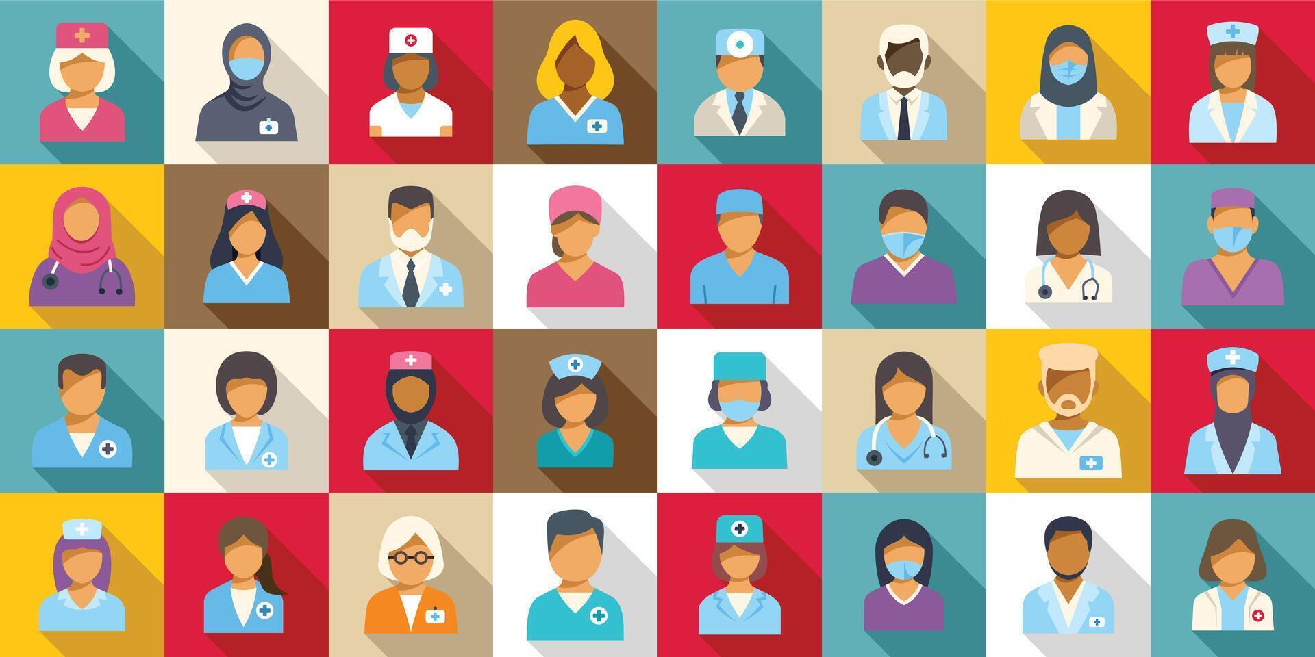 Doctor avatars icons set. Healthcare workers icons showing diversity and inclusion in medical field vector