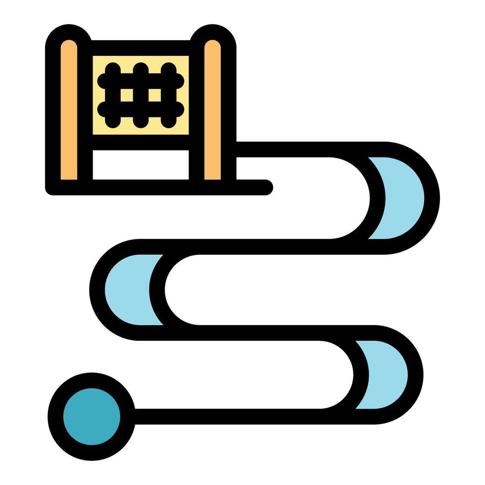 Waterpark attraction with winding slide and checkered flag icon vector