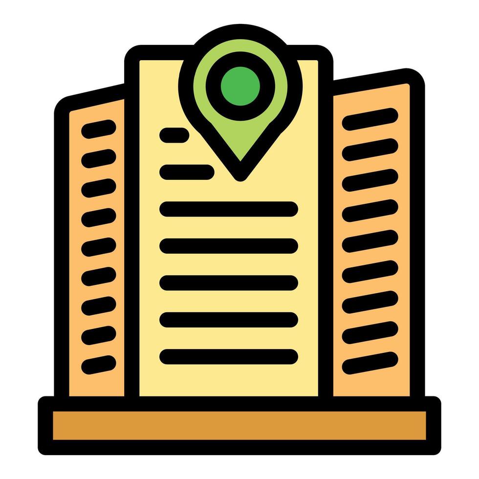 Green location pin showing address of modern building vector