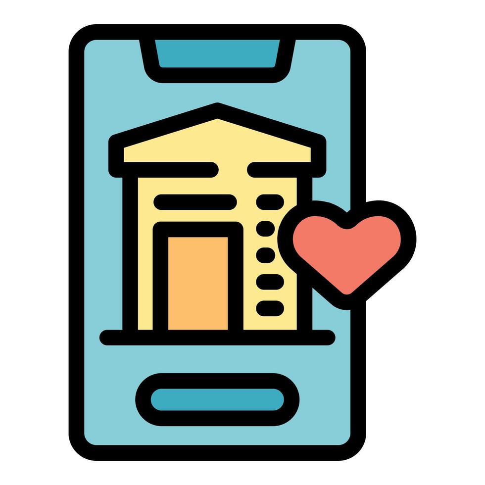 Smartphone showing a building with a heart icon, online mortgage or rent payment app concept vector