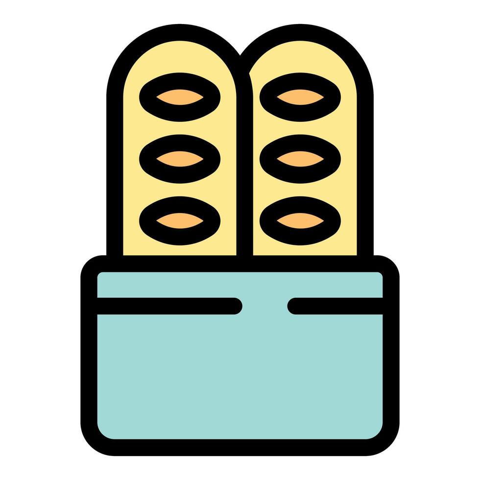 Two baguettes standing in blue bread bin line color icon vector