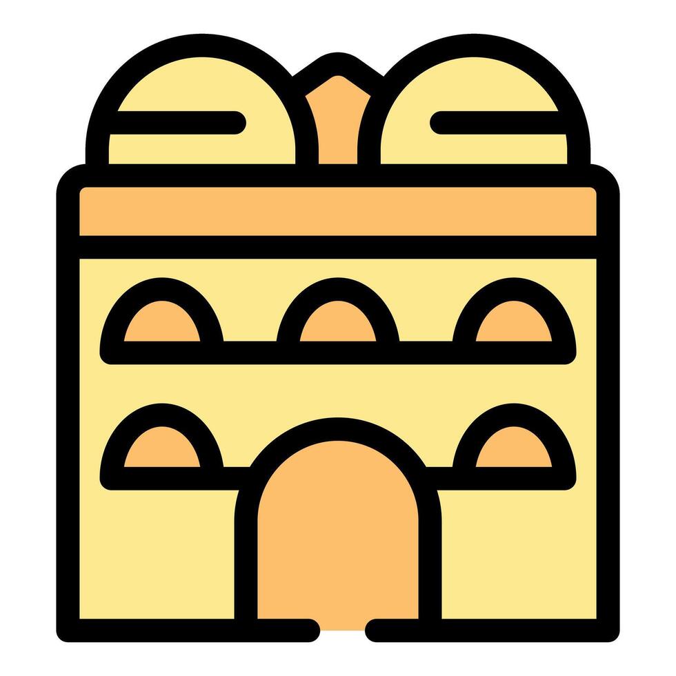 Colorful building with twin domes and arched windows icon vector