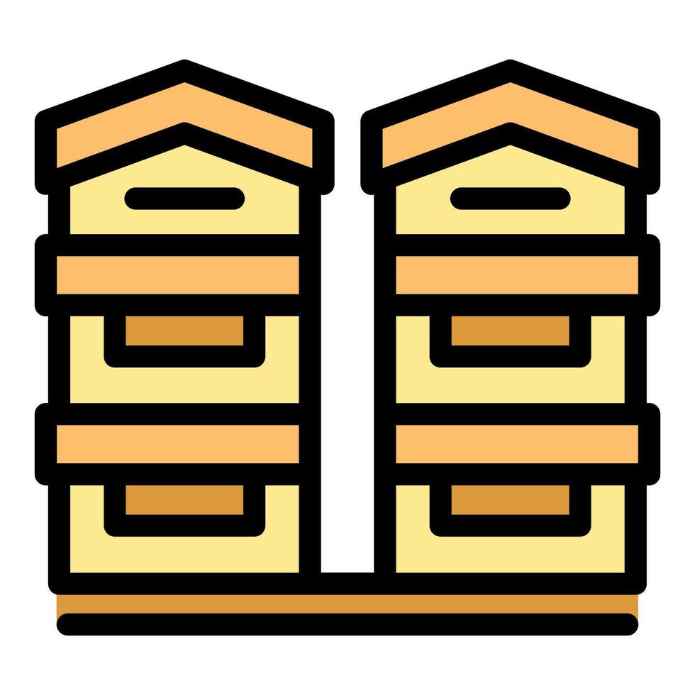 Two wooden beehives for beekeeping standing on ground vector