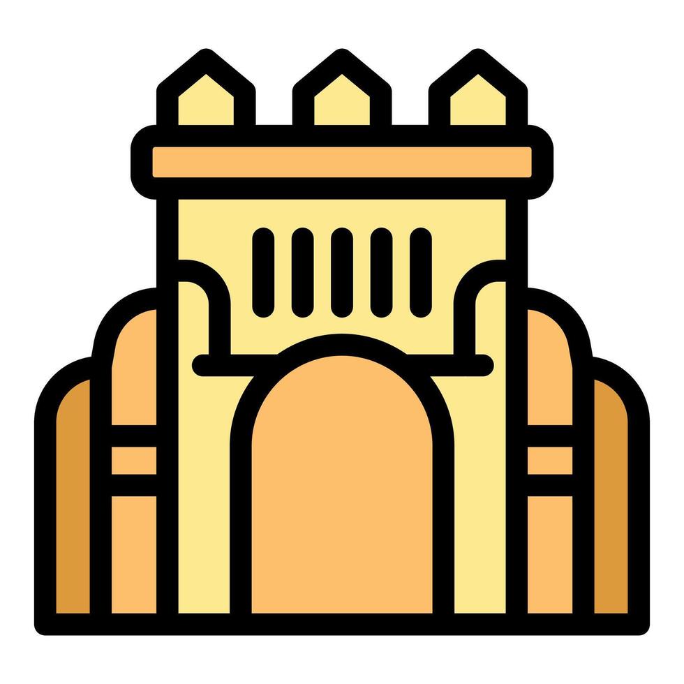 Ancient building with arch entrance and towers representing historical architecture vector