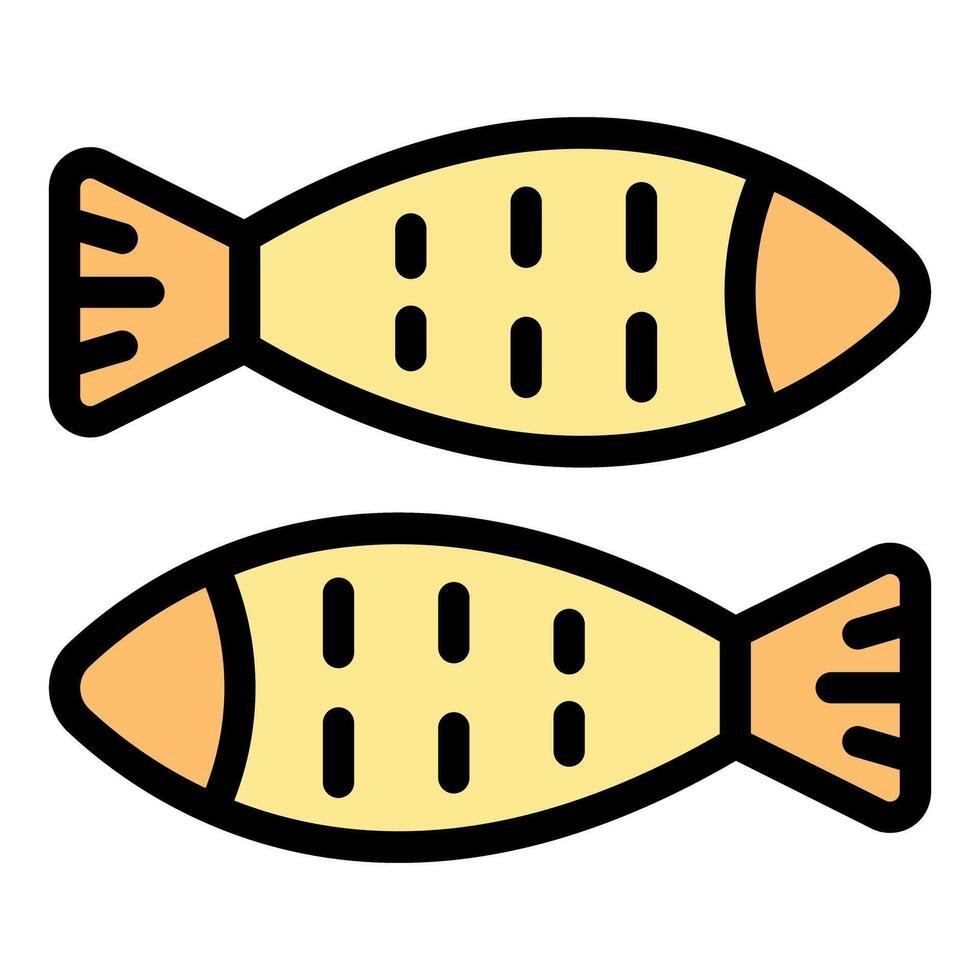 Two cooked fishes swimming in opposite directions icon vector