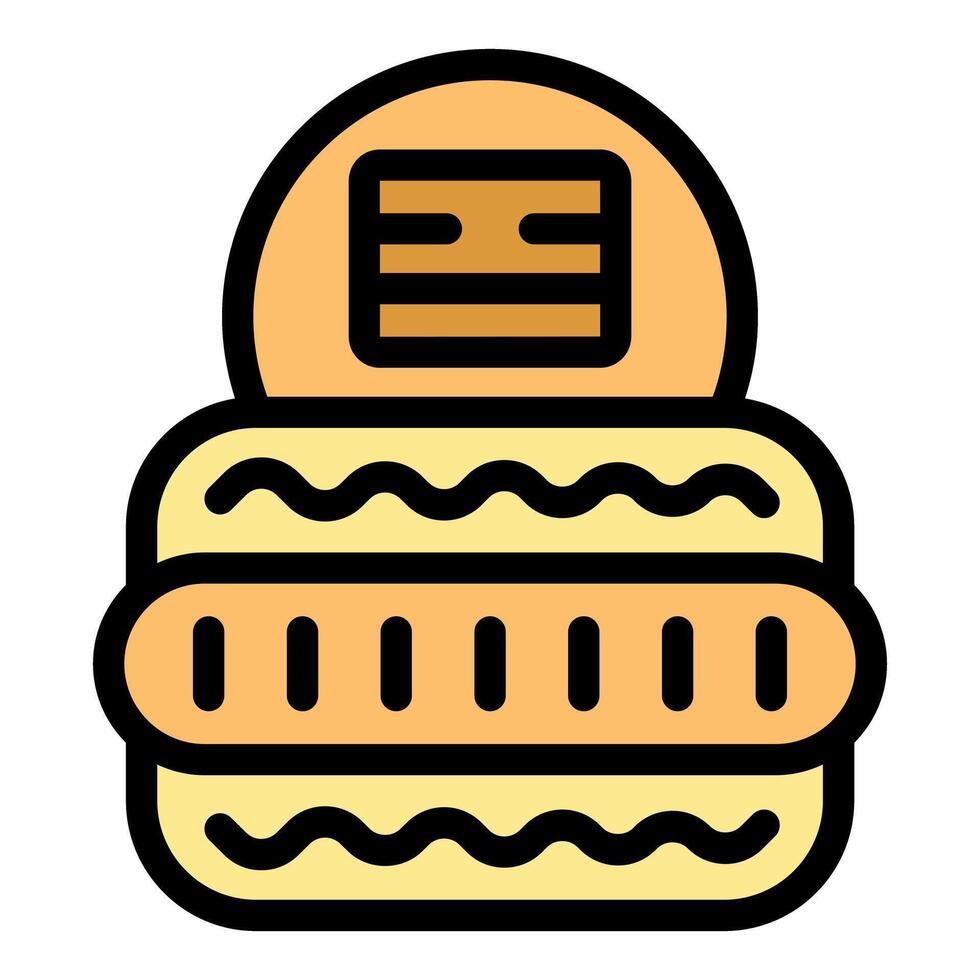 Korean style double burger with sesame bun and square logo representing bulgogi beef patty vector