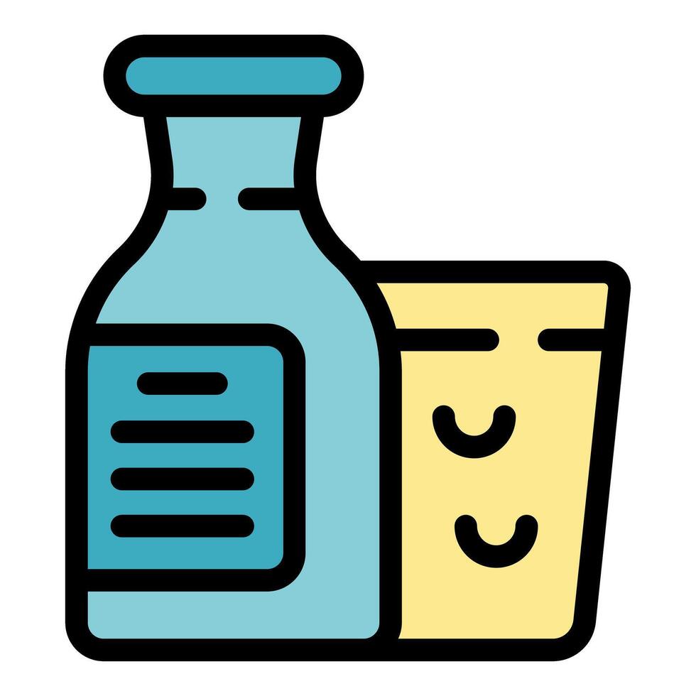 Bottle of kefir with blank label and probiotic cheese portion icon vector